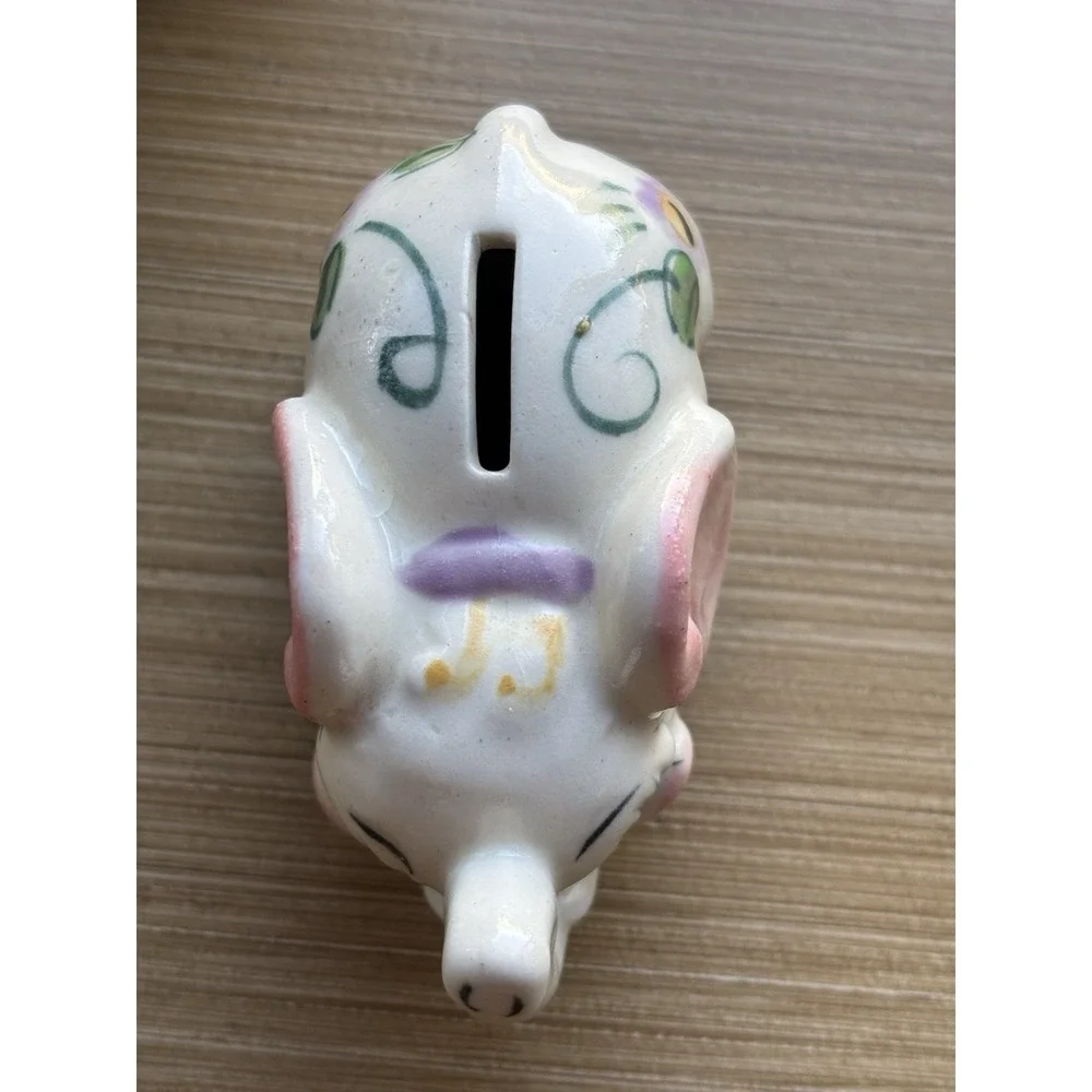 Vintage Whimsical Mini Elephant Nursery Piggy Bank Kitschy Ceramic Hand Painted